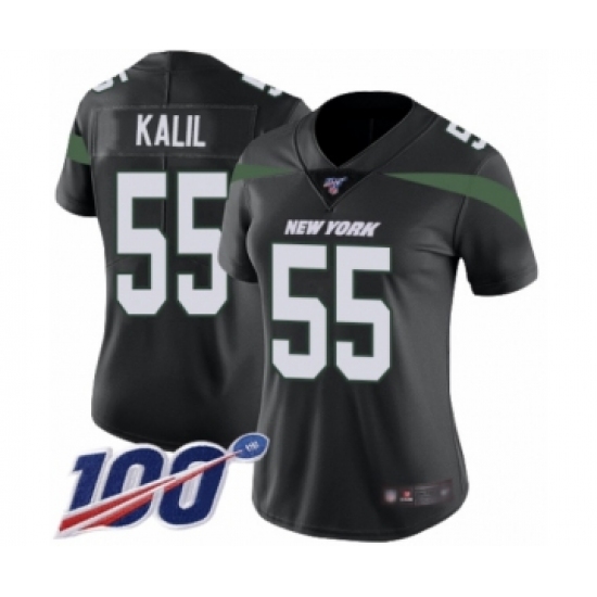 Women's New York Jets 55 Ryan Kalil Black Alternate Vapor Untouchable Limited Player 100th Season Football Jersey