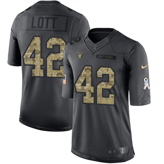 Men's Nike Oakland Raiders 42 Ronnie Lott Limited Black 2016 Salute to Service NFL Jersey