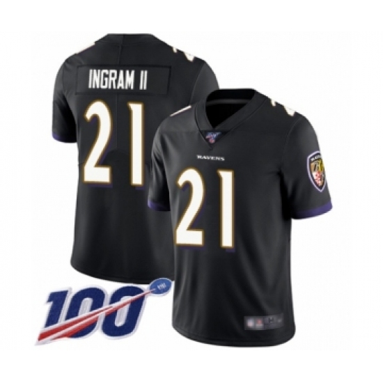 Men's Baltimore Ravens 21 Mark Ingram II Black Alternate Vapor Untouchable Limited Player 100th Season Football Jersey