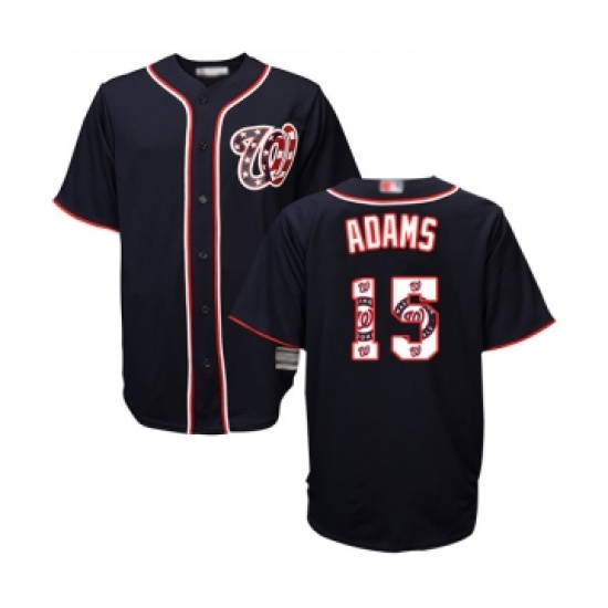 Men's Washington Nationals 15 Matt Adams Authentic Navy Blue Team Logo Fashion Cool Base Baseball Jersey
