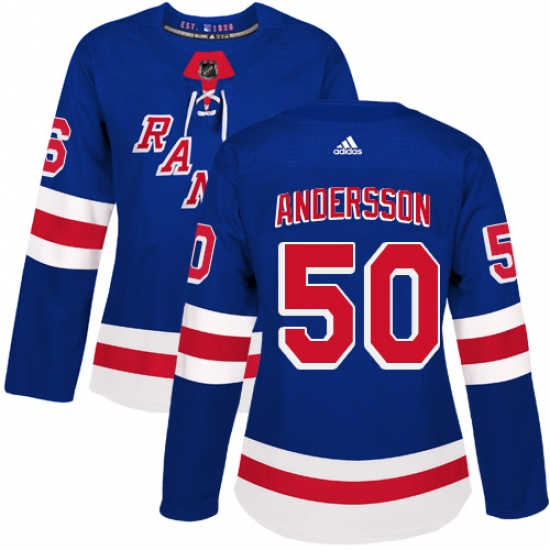Women's Adidas New York Rangers 50 Lias Andersson Premier Royal Blue Home NHL Jersey