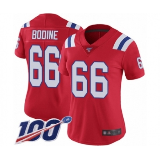 Women's New England Patriots 66 Russell Bodine Red Alternate Vapor Untouchable Limited Player 100th Season Football Jersey