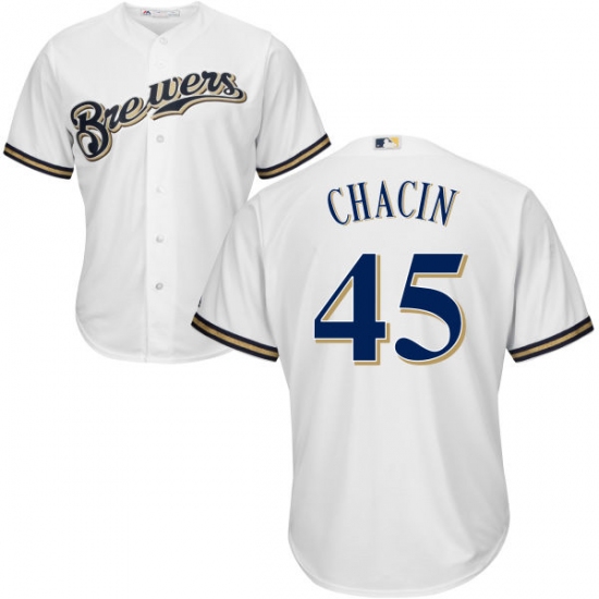 Youth Majestic Milwaukee Brewers 45 Jhoulys Chacin Authentic White Home Cool Base MLB Jersey