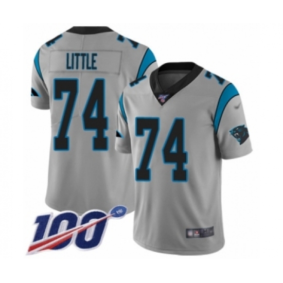 Youth Carolina Panthers 74 Greg Little Silver Inverted Legend Limited 100th Season Football Jersey