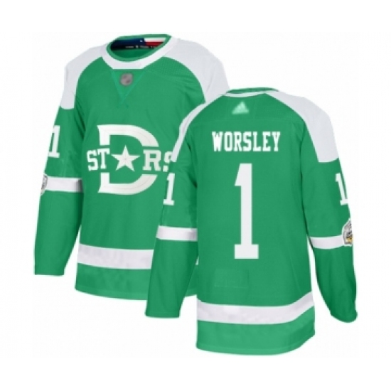 Youth Dallas Stars 1 Gump Worsley Authentic Green 2020 Winter Classic Hockey Jersey