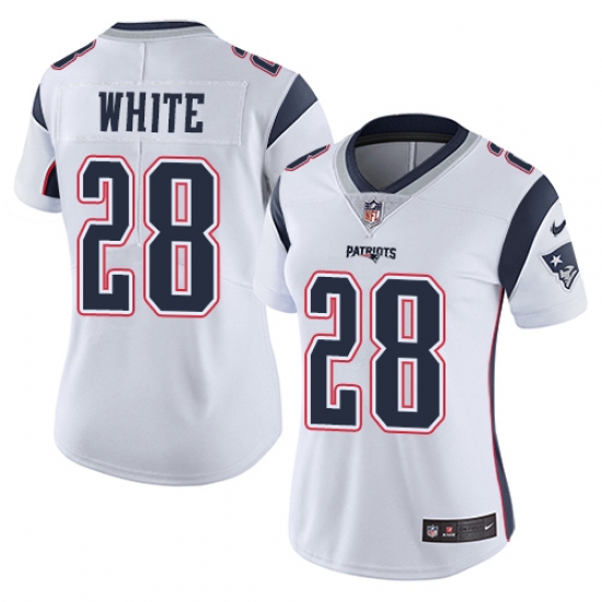 Women's Nike New England Patriots 28 James White White Vapor Untouchable Limited Player NFL Jersey