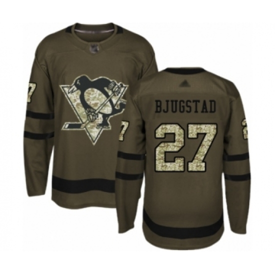 Youth Pittsburgh Penguins 27 Nick Bjugstad Authentic Green Salute to Service Hockey Jersey