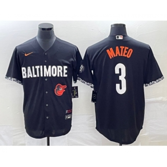 Men's Baltimore Orioles 3 Jorge Mateo Black 2023 City Connect Cool Base Stitched Jersey 1