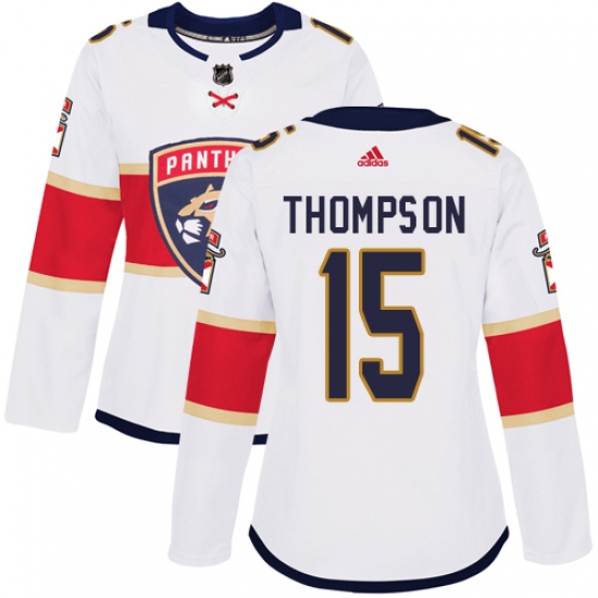 Women's Adidas Florida Panthers 15 Paul Thompson Authentic White Away NHL Jersey