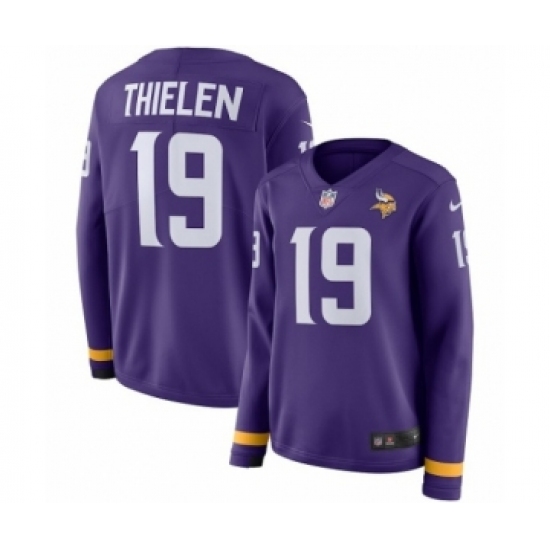 Women's Nike Minnesota Vikings 19 Adam Thielen Limited Purple Therma Long Sleeve NFL Jersey
