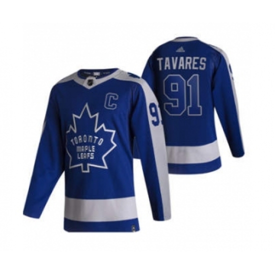 Men's Toronto Maple Leafs 91 John Tavares Blue 2020-21 Reverse Retro Alternate Hockey Jersey