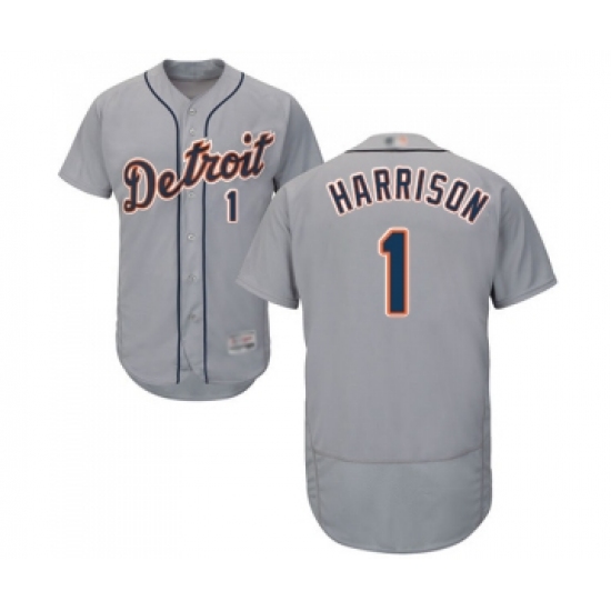 Men's Detroit Tigers 1 Josh Harrison Grey Road Flex Base Authentic Collection Baseball Jersey