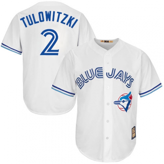 Men's Majestic Toronto Blue Jays 2 Troy Tulowitzki Replica White Cooperstown MLB Jersey