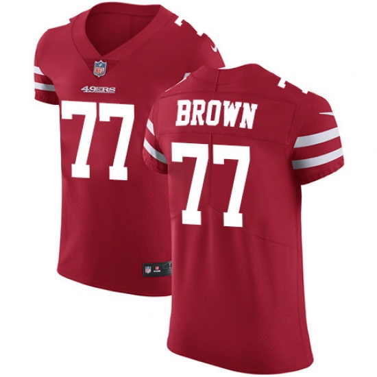 Men's Nike San Francisco 49ers 77 Trent Brown Red Team Color Vapor Untouchable Elite Player NFL Jersey
