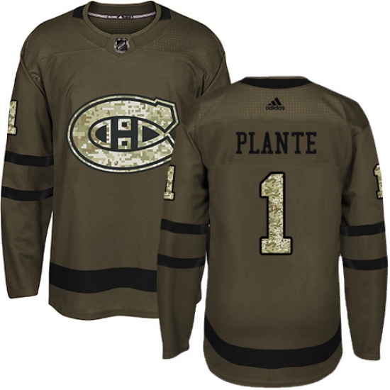 Youth Adidas Montreal Canadiens 1 Jacques Plante Premier Green Salute to Service NHL Jersey