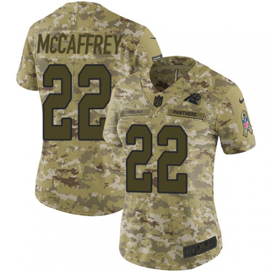 Women's Nike Carolina Panthers 22 Christian McCaffrey Limited Camo 2018 Salute to Service NFL Jersey
