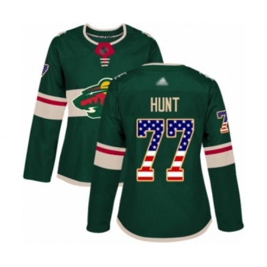 Women's Minnesota Wild 77 Brad Hunt Authentic Green USA Flag Fashion Hockey Jersey