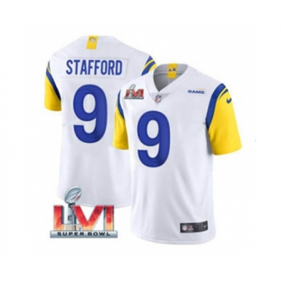 Men's Los Angeles Rams 9 Matthew Stafford White 2022 Super Bowl LVI Vapor Limited Stitched Jersey