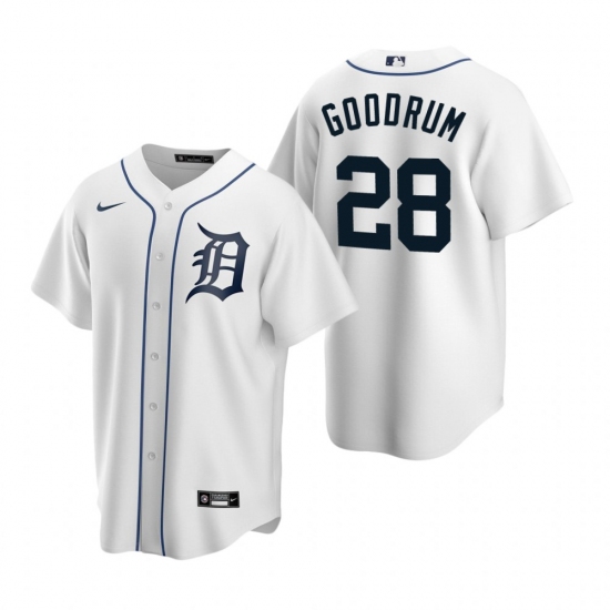 Men's Nike Detroit Tigers 28 Niko Goodrum White Home Stitched Baseball Jersey