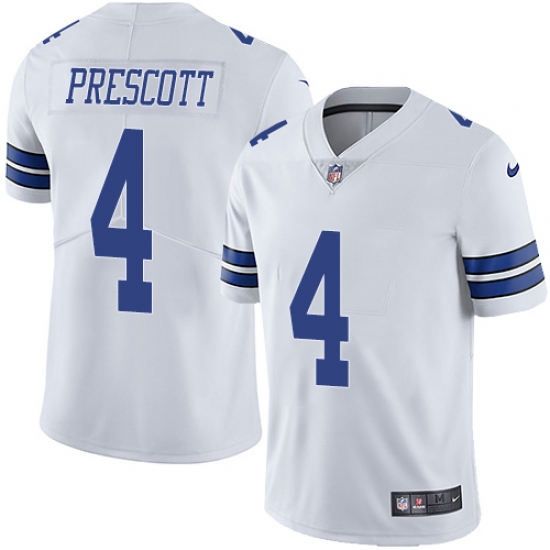 Youth Nike Dallas Cowboys 4 Dak Prescott White Vapor Untouchable Limited Player NFL Jersey