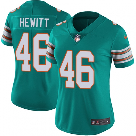Women's Nike Miami Dolphins 46 Neville Hewitt Elite Aqua Green Alternate NFL Jersey