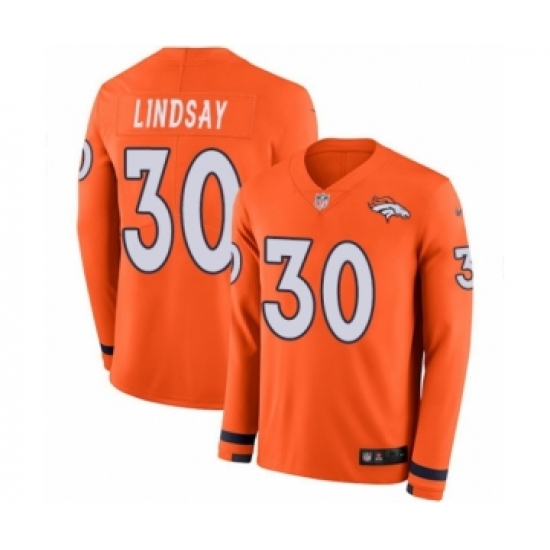 Youth Nike Denver Broncos 30 Phillip Lindsay Limited Orange Therma Long Sleeve NFL Jersey