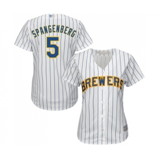 Women's Milwaukee Brewers 5 Cory Spangenberg Replica White Home Cool Base Baseball Jersey