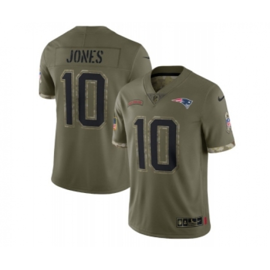 Men's New England Patriots 10 Mac Jones 2022 Olive Salute To Service Limited Stitched Jersey