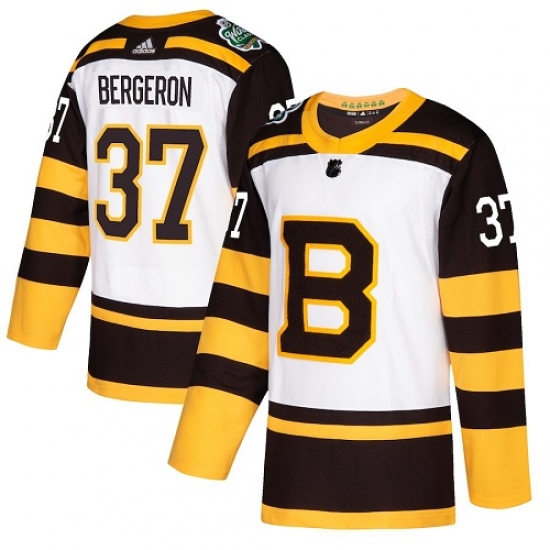 Men's Adidas Boston Bruins 37 Patrice Bergeron Authentic White 2019 Winter Classic NHL Jersey