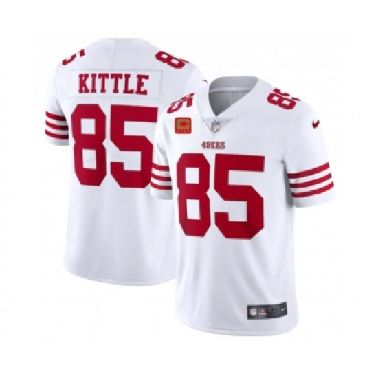 Men's San Francisco 49ers 2022 85 George Kittle White New Scarlet With 4-star C Patch Vapor Untouchable Limited Stitched Football Jersey