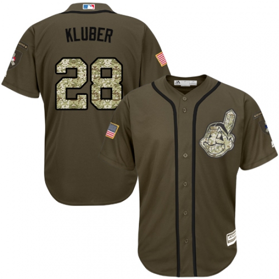 Men's Majestic Cleveland Indians 28 Corey Kluber Authentic Green Salute to Service MLB Jersey