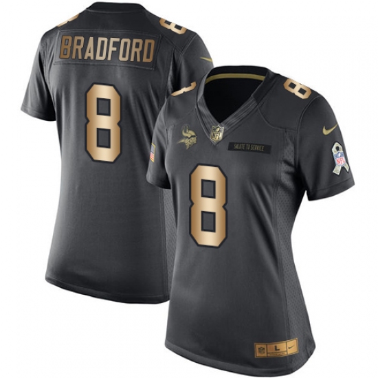 Women's Nike Minnesota Vikings 8 Sam Bradford Limited Black/Gold Salute to Service NFL Jersey