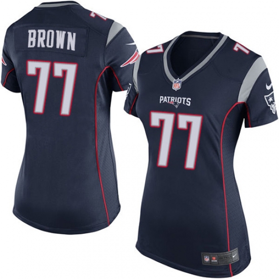 Women's Nike New England Patriots 77 Trent Brown Game Navy Blue Team Color NFL Jersey