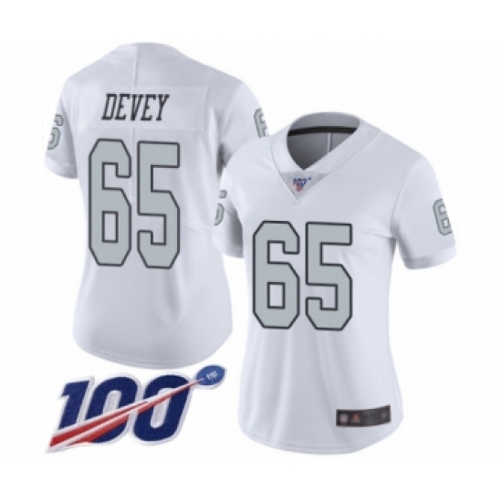 Women's Oakland Raiders 65 Jordan Devey Limited White Rush Vapor Untouchable 100th Season Football Jersey