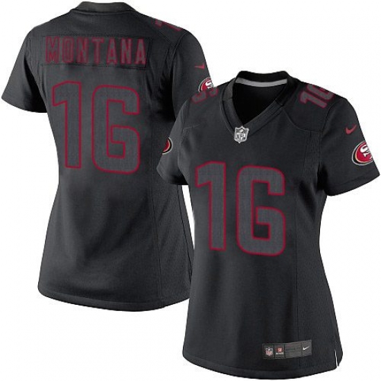 Women's Nike San Francisco 49ers 16 Joe Montana Limited Black Impact NFL Jersey