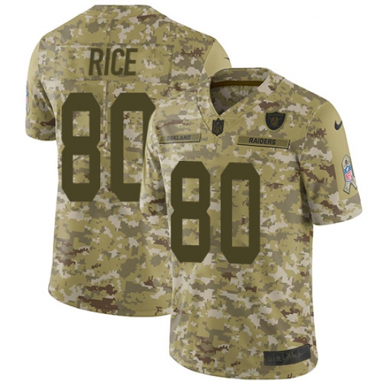 Youth Nike Oakland Raiders 80 Jerry Rice Limited Camo 2018 Salute to Service NFL Jersey