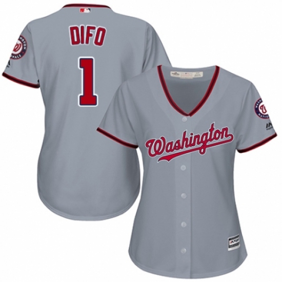Women's Majestic Washington Nationals 1 Wilmer Difo Authentic Grey Road Cool Base MLB Jersey