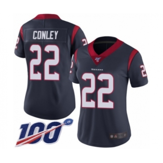 Women's Houston Texans 22 Gareon Conley Navy Blue Team Color Vapor Untouchable Limited Player 100th Season Football Jersey