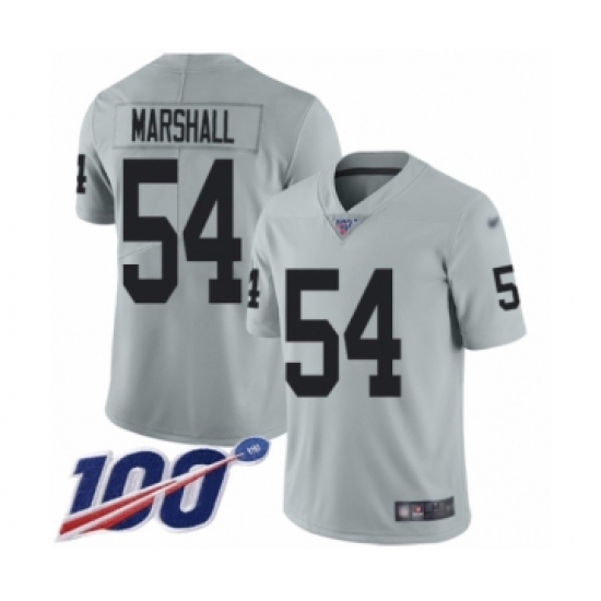 Men's Oakland Raiders 54 Brandon Marshall Limited Silver Inverted Legend 100th Season Football Jersey