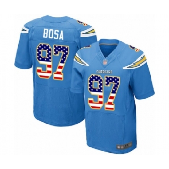 Men's Los Angeles Chargers 97 Joey Bosa Elite Electric Blue Alternate USA Flag Fashion Football Jersey