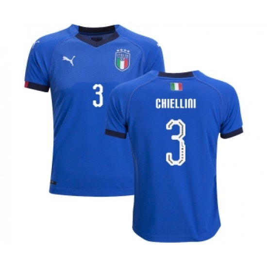 Italy 3 Chiellini Home Kid Soccer Country Jersey
