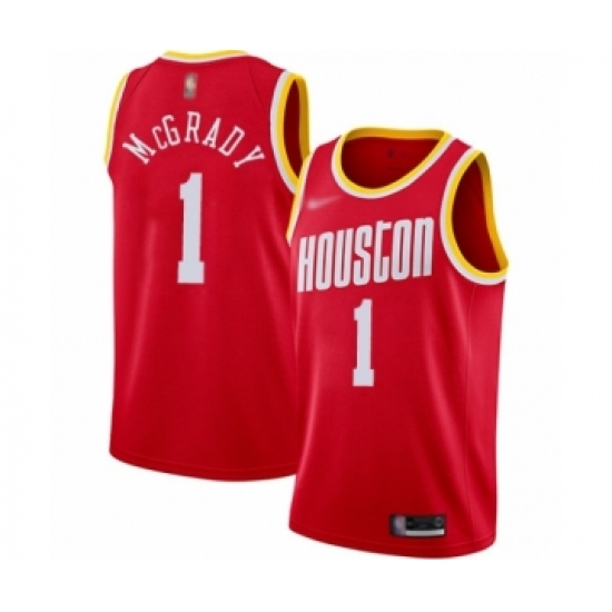 Men's Houston Rockets 1 Tracy McGrady Authentic Red Hardwood Classics Finished Basketball Jersey