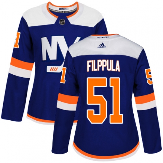 Women's Adidas New York Islanders 51 Valtteri Filppula Premier Blue Alternate NHL Jersey
