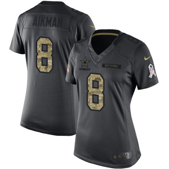 Women's Nike Dallas Cowboys 8 Troy Aikman Limited Black 2016 Salute to Service NFL Jersey