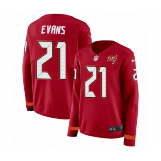 Women's Nike Tampa Bay Buccaneers 21 Justin Evans Limited Red Therma Long Sleeve NFL Jersey