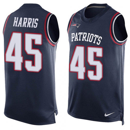 Men's Nike New England Patriots 45 David Harris Limited Navy Blue Player Name & Number Tank Top NFL Jersey