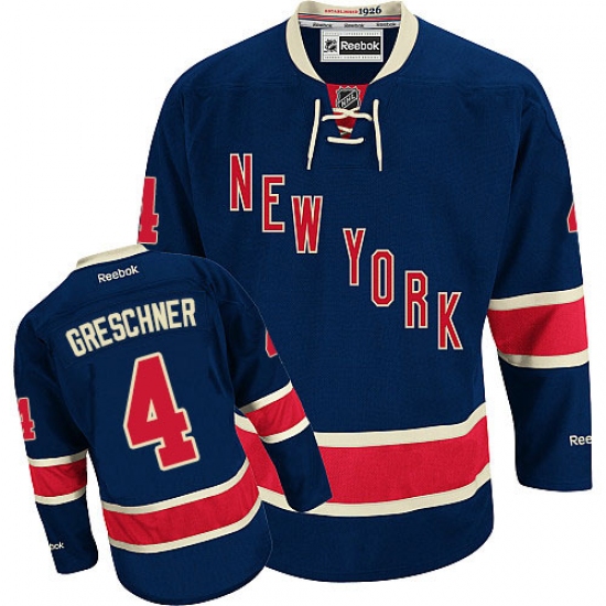 Men's Reebok New York Rangers 4 Ron Greschner Authentic Navy Blue Third NHL Jersey