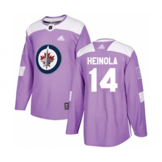 Men's Winnipeg Jets 14 Ville Heinola Authentic Purple Fights Cancer Practice Hockey Jersey