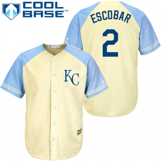 Men's Majestic Kansas City Royals 2 Alcides Escobar Authentic Cream Exclusive Vintage Cool Base MLB Jersey