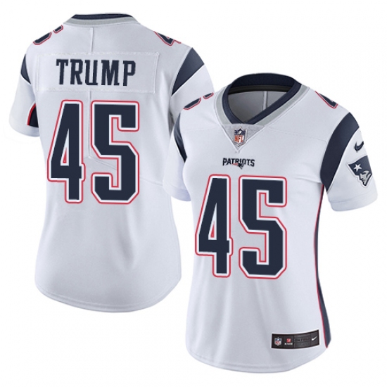 Women's Nike New England Patriots 45 Donald Trump White Vapor Untouchable Limited Player NFL Jersey